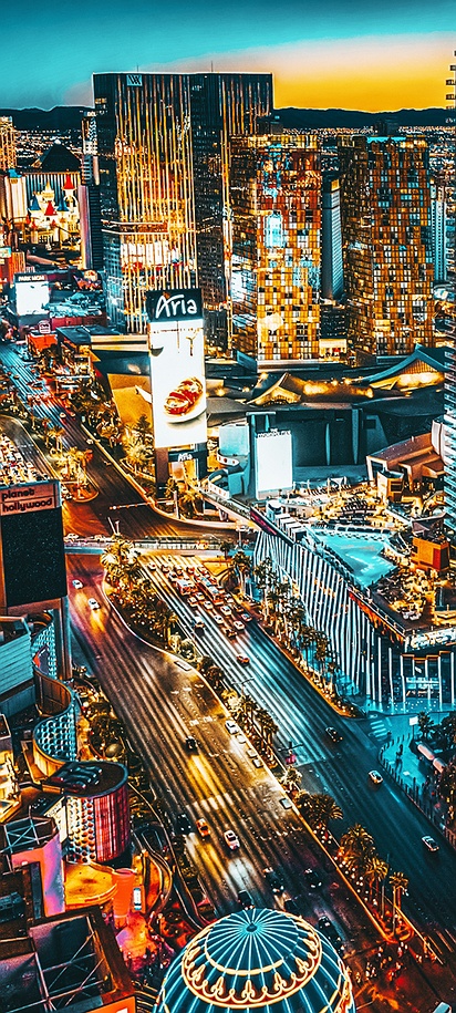 Aerial view of the Las Vegas Strip at night