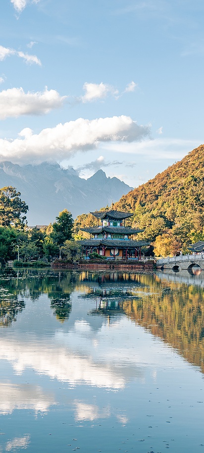 the Black Dragon Pool located in the Jade Spring Park in Lijiang, China