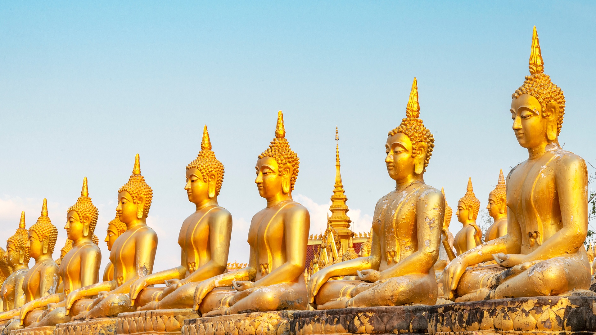 several golden Buddha in southern Laos