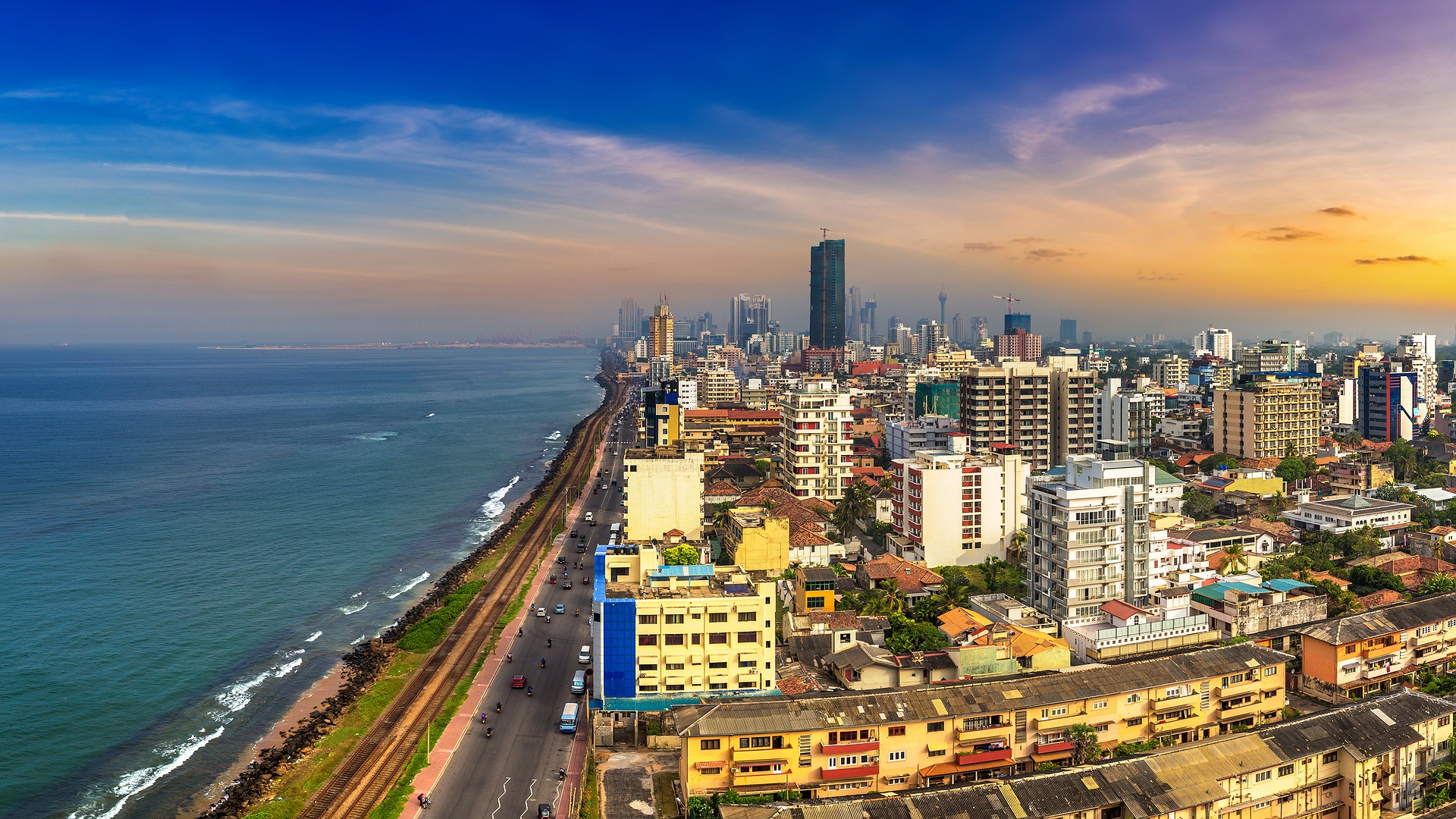 aerial view of the coastal skyline of Colombo