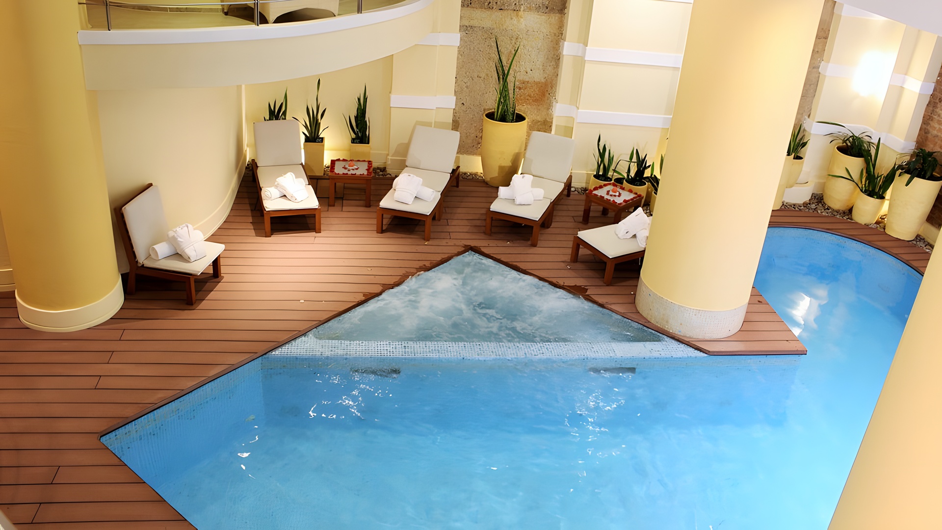 the indoor climatized pool area within the spa at the Hotel de la Opera in Bogotá, Colombia