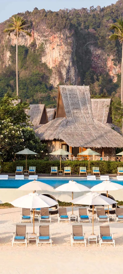 the private beach area of the SAii Phi Phi Island Village resort in Thailand