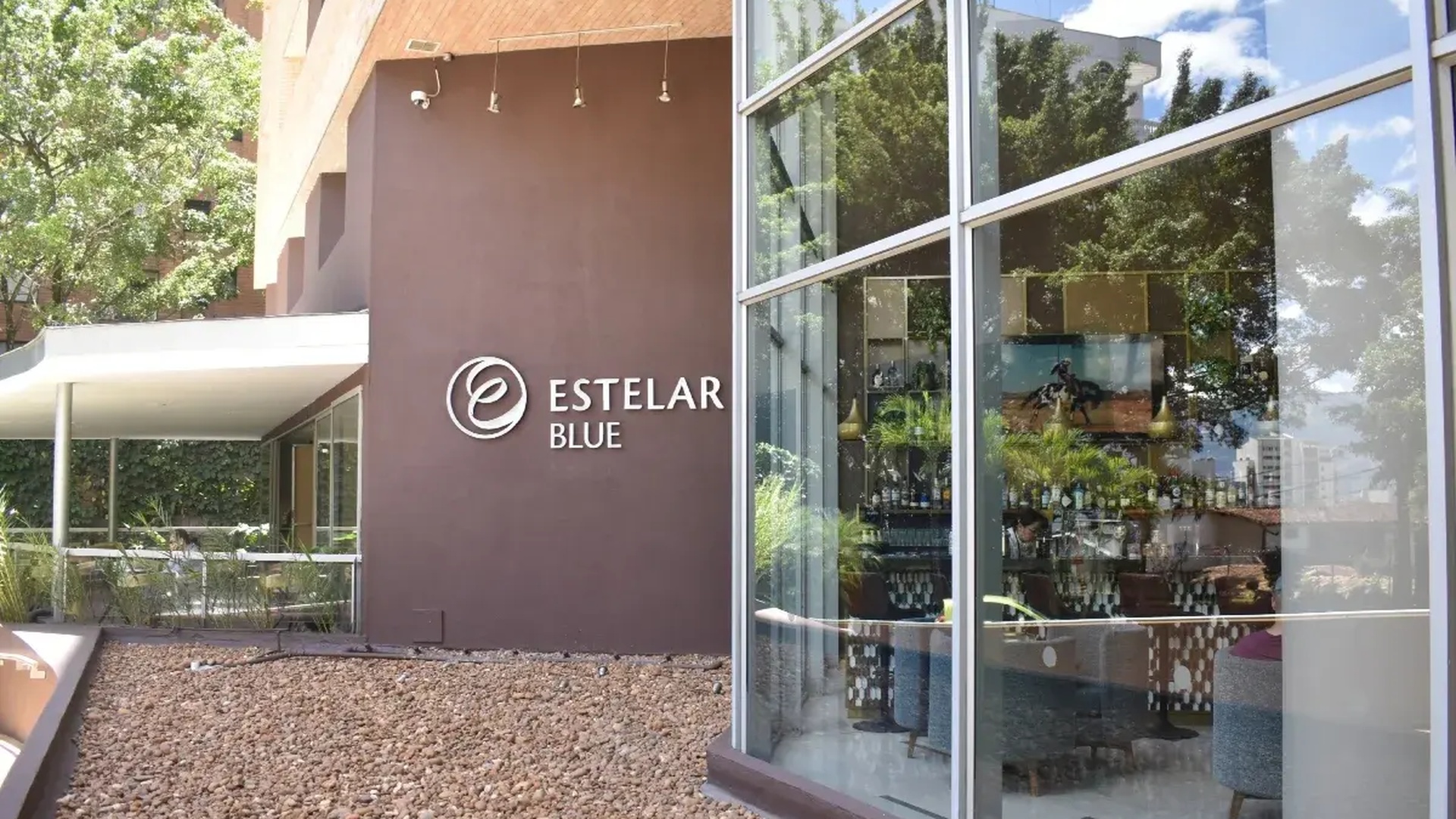 the entrance to the Hotel Estelar Blue in Medellín, Colombia