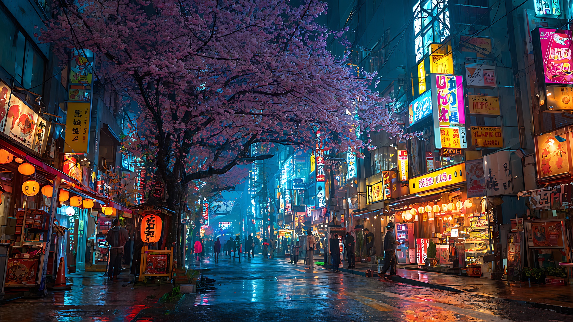 rainy street scene in Tokyo, Japan