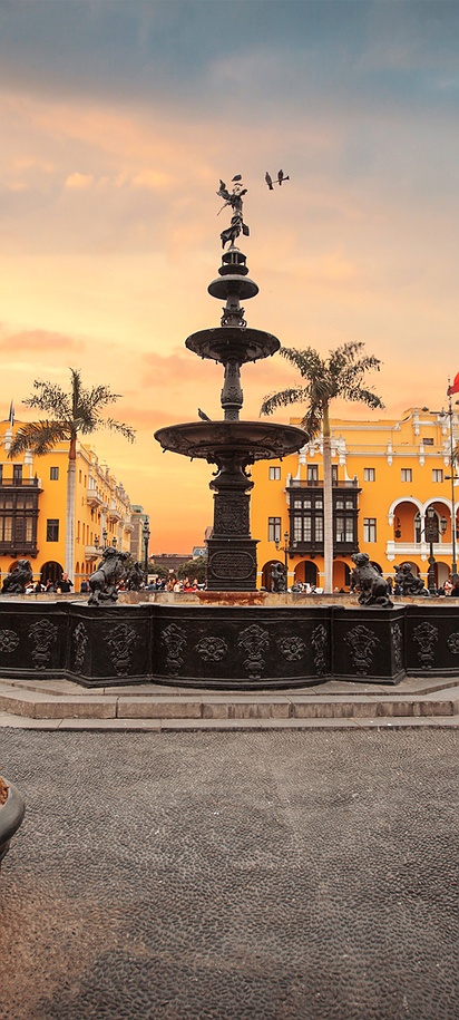 the Plaza Mayor de Lima, the historic main square in the capital of Peru