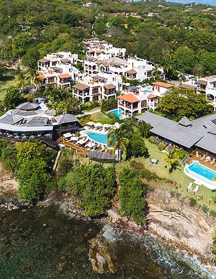an aerial view of the Cap Maison Resort & Spa located in St. Lucia
