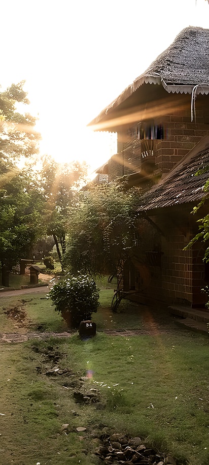 a tranquil sunset view at the CGH Earth - SwaSwara wellness resort located in Gokarna, India