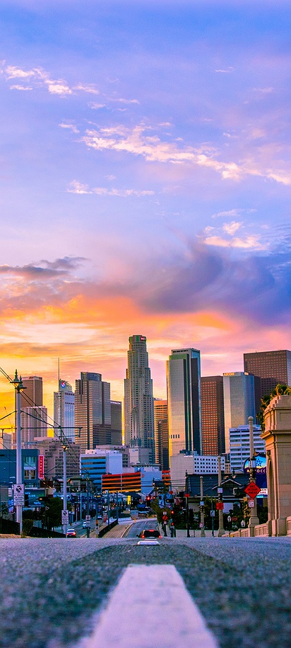 Los Angeles skyline at sunset