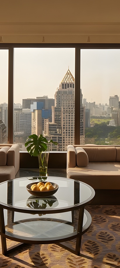 a luxurious living room suite in the Banyan Tree Bangkok