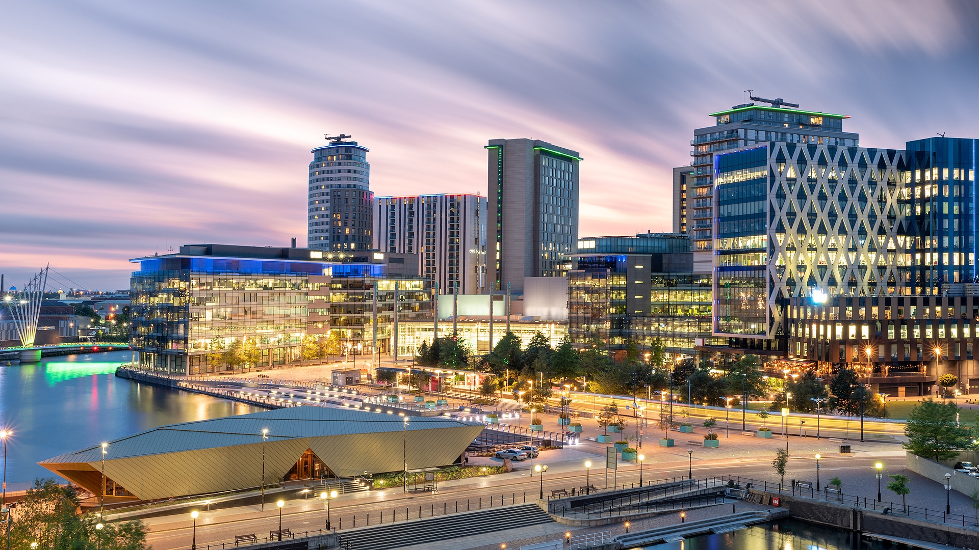 waterfront and skyline of Salford Quays