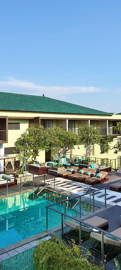 view of the pool deck at the Mercure Bali Legian Hotel
