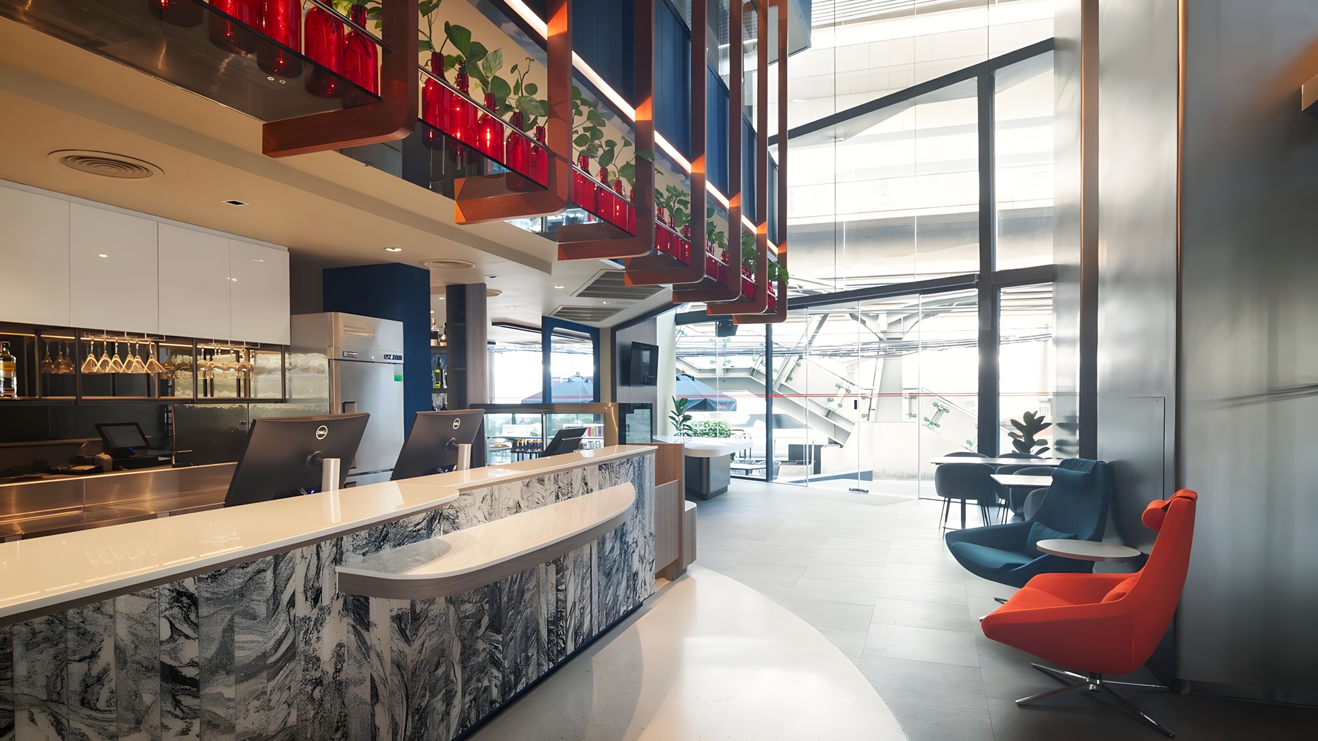 interior of the Lumen Bangkok Udomsuk Station hotel in Thailand