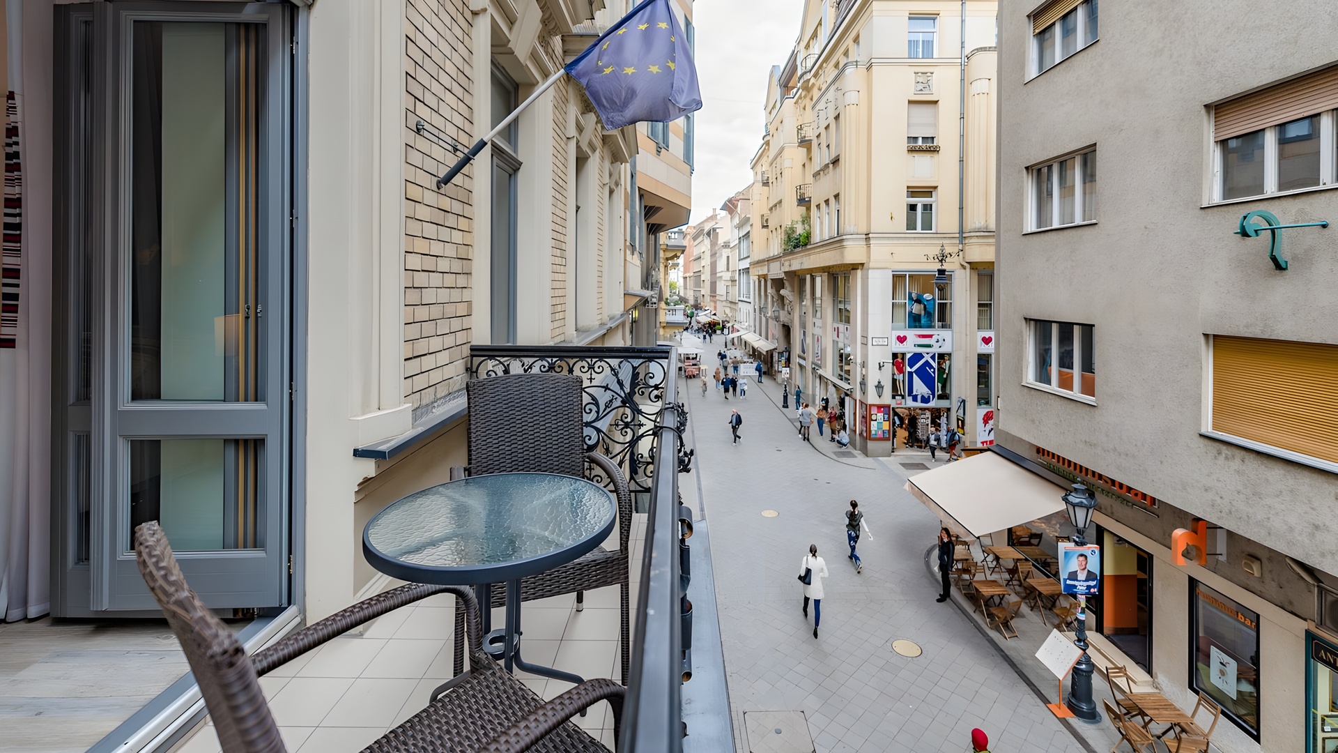 balcony view from Estilo Fashion Hotel in Budapest