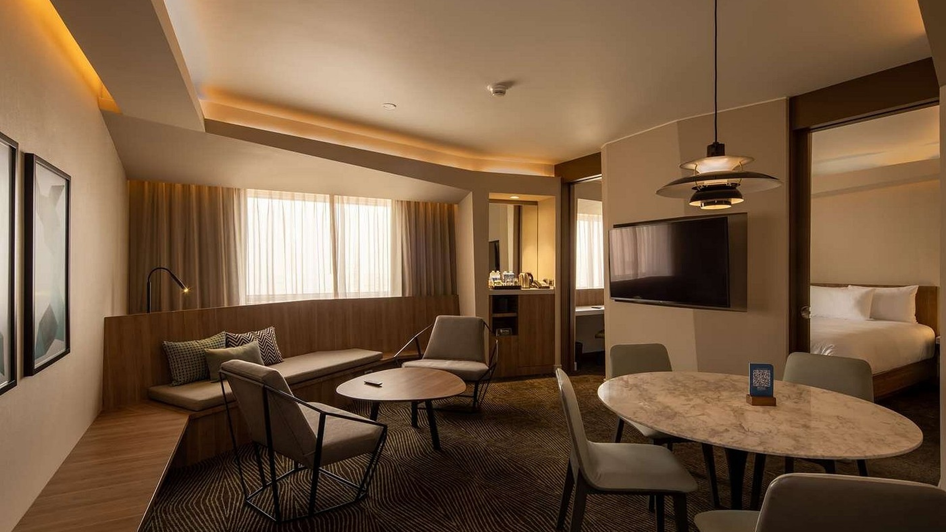 the interior of a hotel room at the Hilton Garden Inn Lima Miraflores