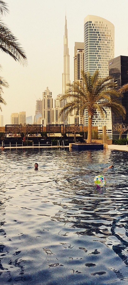 outdoor swimming pool deck at the JW Marriott Marquis Hotel Dubai