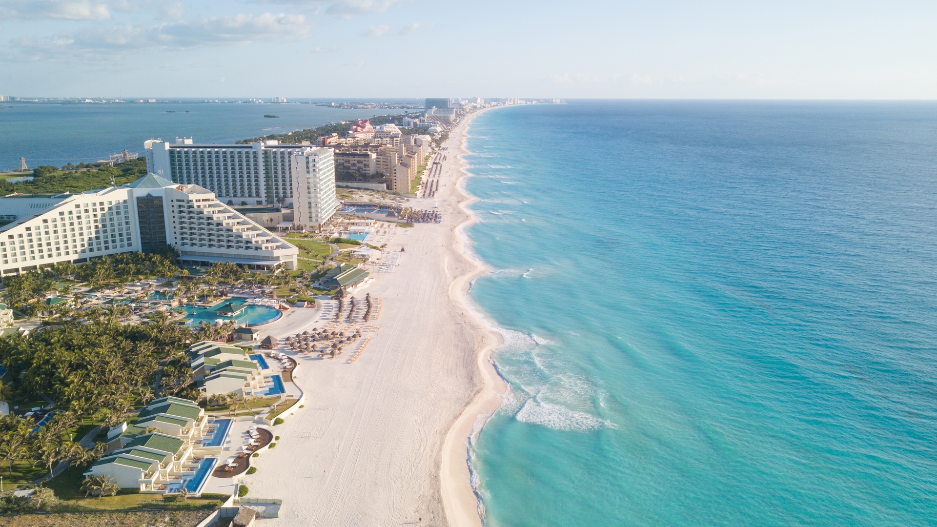 aerial view of the Hotel Zone in Cancún, Mexico