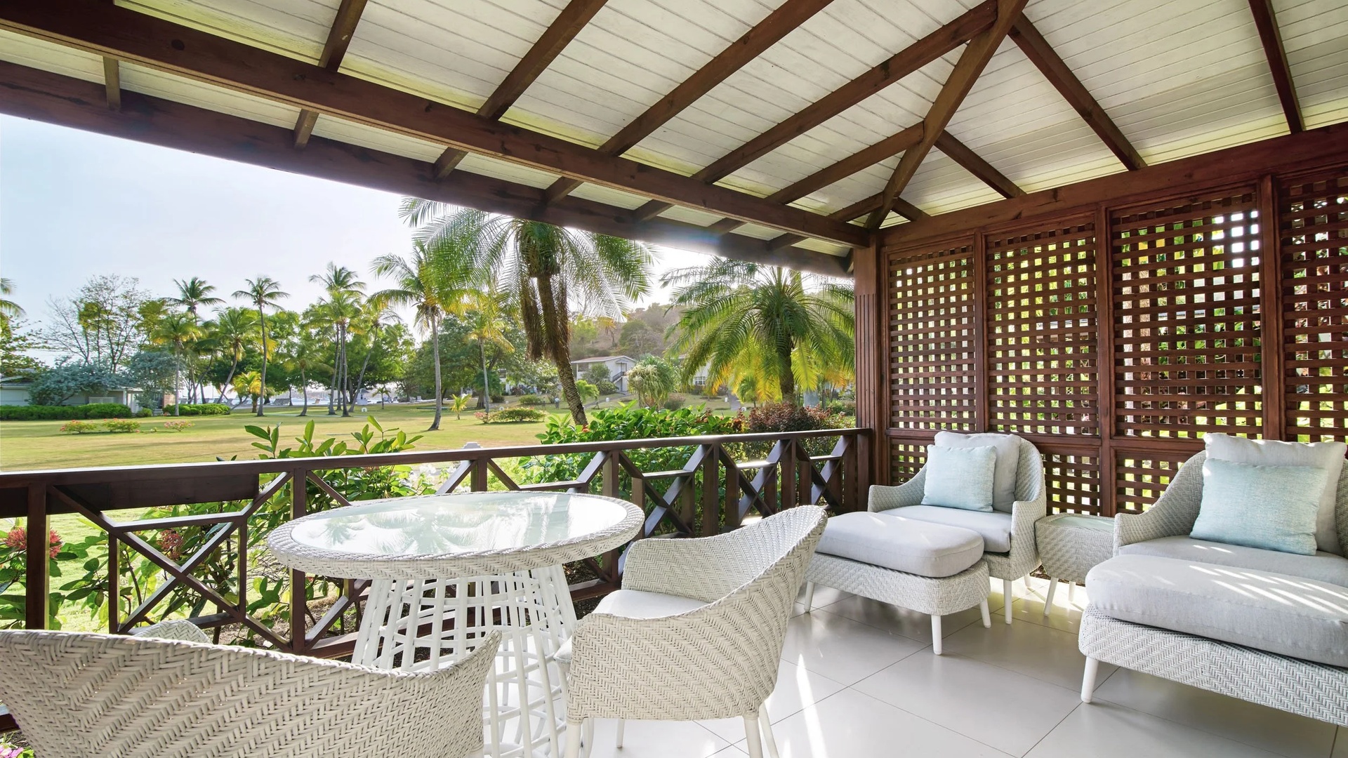 a veranda at the Calabash Luxury Boutique Hotel in Grenada