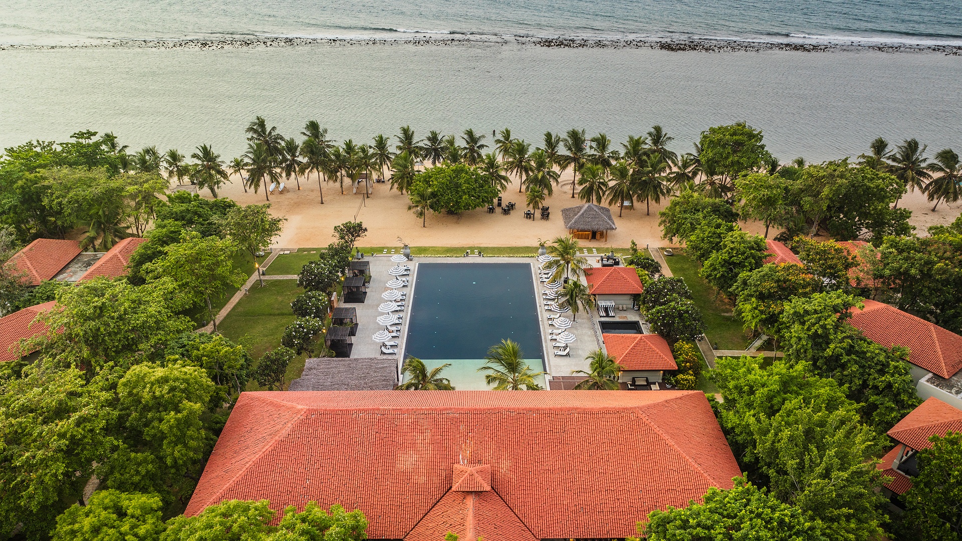 a high-angle view of the Sun Siyam Pasikudah resort in Sri Lanka