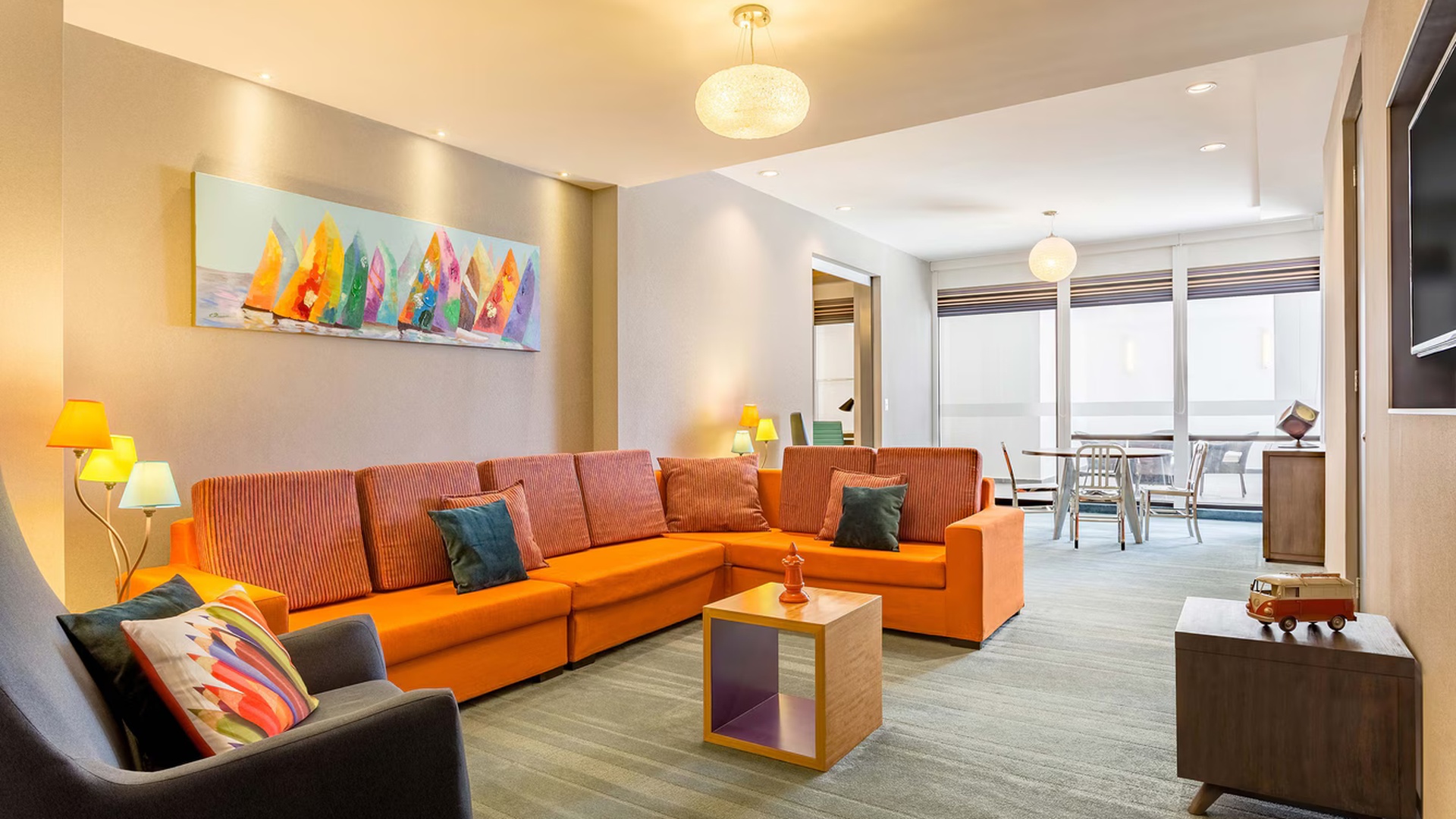 a modern guest room at the Aloft Panama hotel