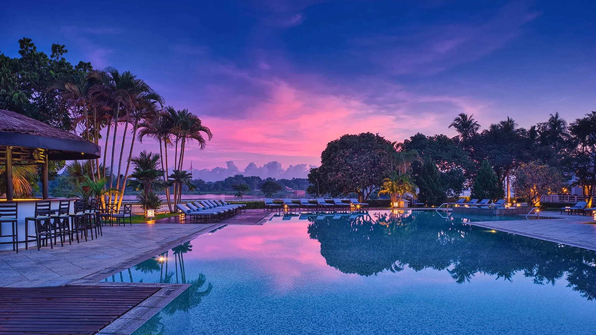 swimming pool area of the Azerai La Residence, Hue hotel