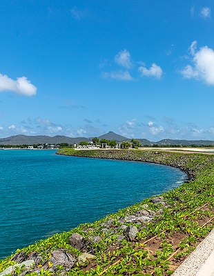 a scenic view of the Mandarin Oriental, Canouan resort located on the island of Canouan in St. Vincent and the Grenadines