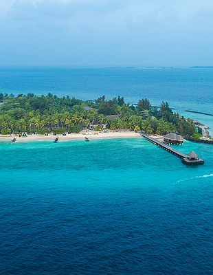 Aerial view of Taj Coral Reef Resort & Spa in the Maldives