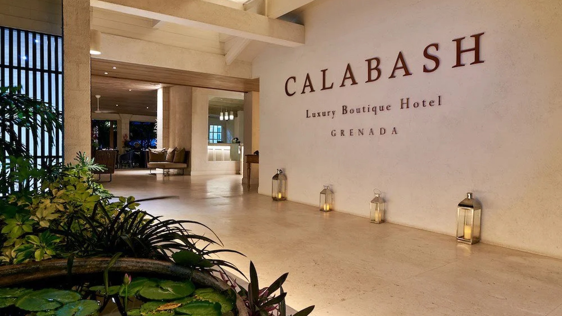 the lobby entrance of the Calabash Luxury Boutique Hotel in Grenada