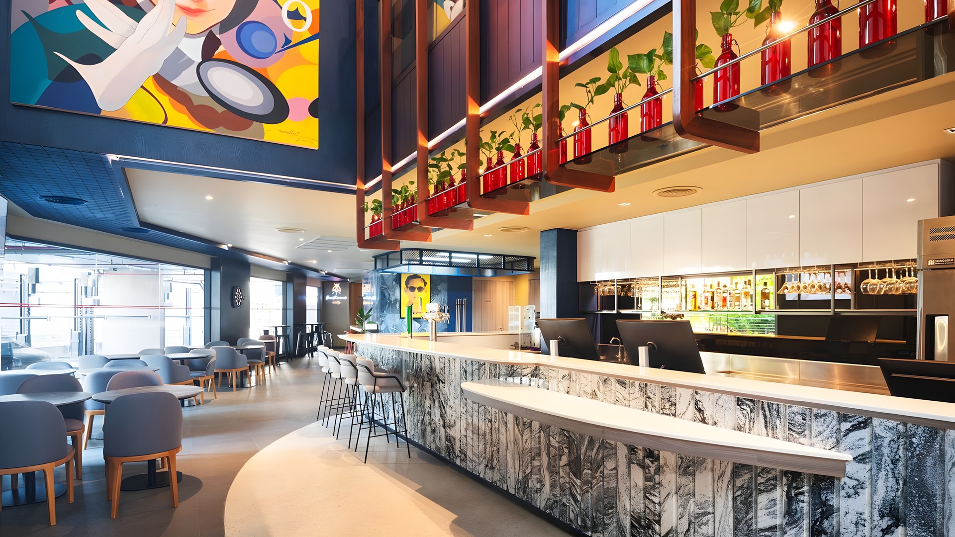 restaurant and bar at Lumen Bangkok Udomsuk Station hotel in Thailand