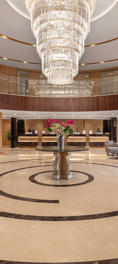 the lobby of the Steigenberger Nile Palace Luxor Hotel & Convention Center in Luxor, Egypt
