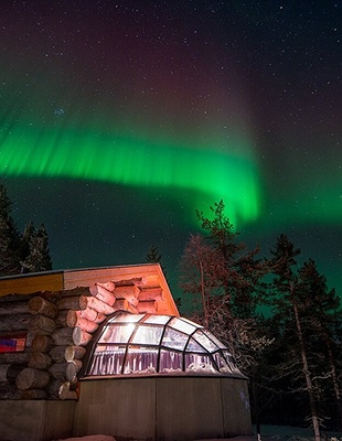 Kakslauttanen arctic resort east village northern lights in  winter
