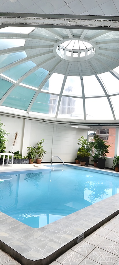 the indoor swimming pool area at the Hotel Presidente in La Paz, Bolivia