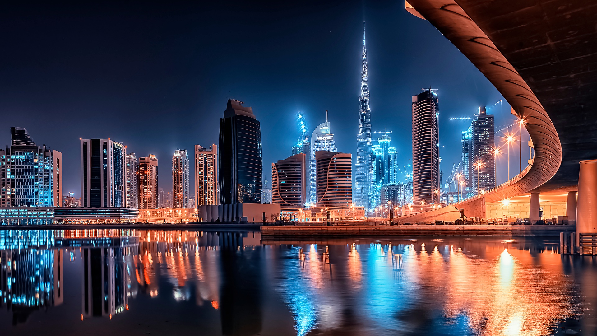 Skyline of Dubai at night