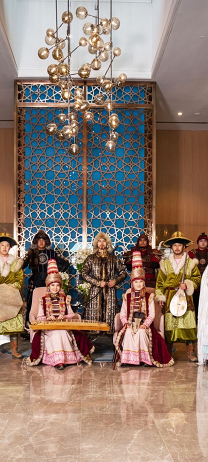 cultural performance taking place in the lobby of the Hilton Astana hotel in Kazakhstan