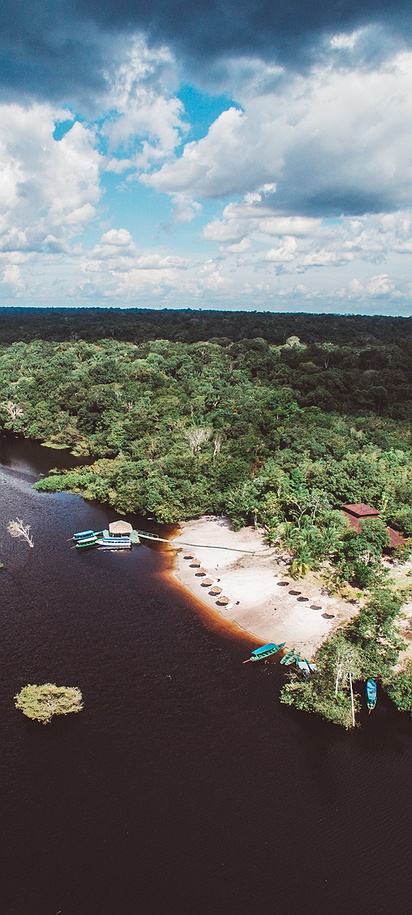 the Amazon Ecopark Jungle Lodge located along the riverbank in the Amazon Rainforest near Manaus, Brazil