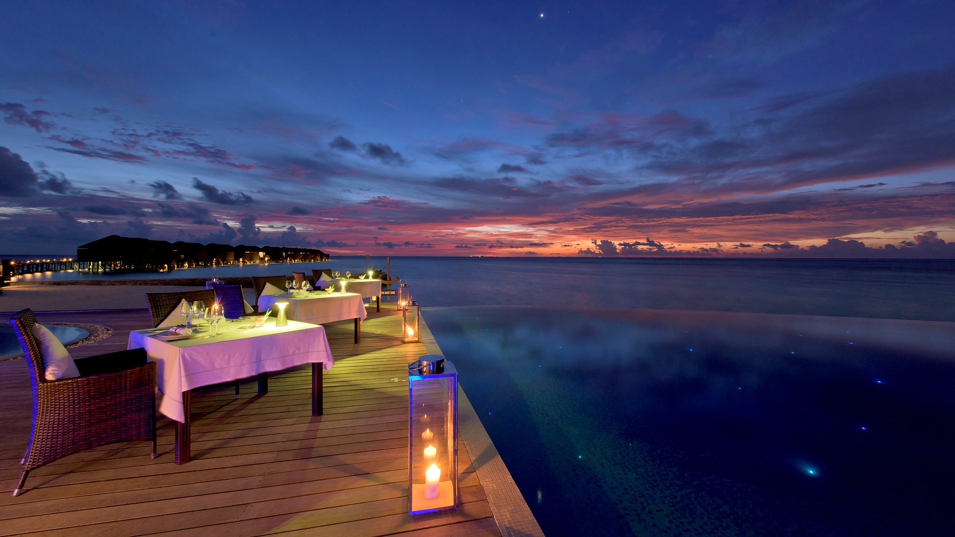 overwater dining experience at the Lily Beach Resort & Spa