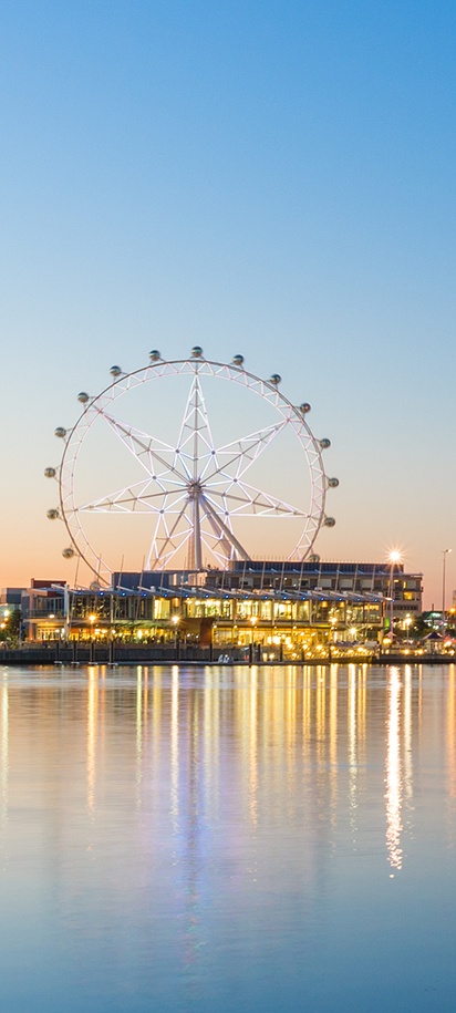 sunset view of the Melbourne Docklands precinct in Victoria, Australia