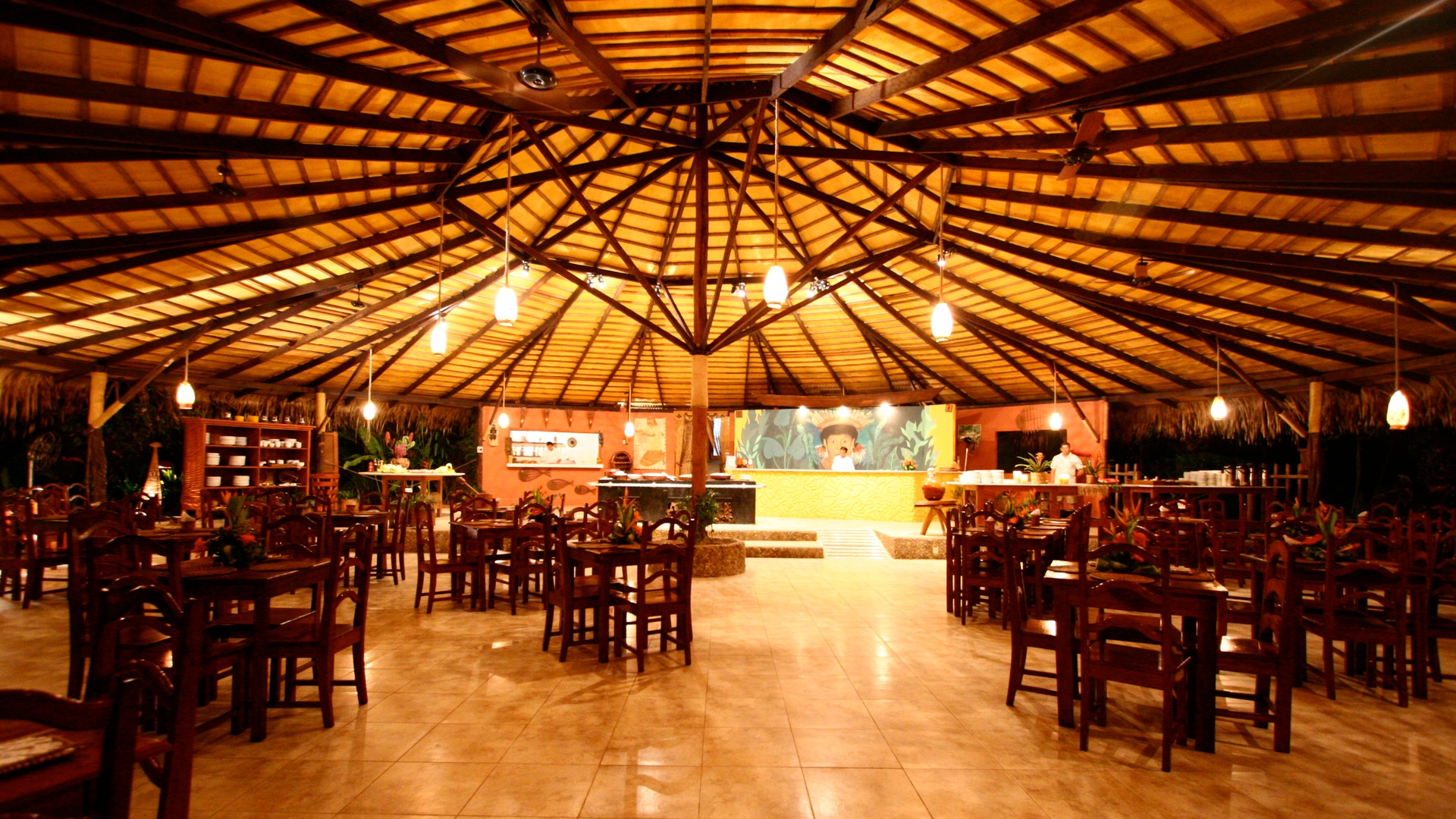 the restaurant or dining area of the Amazon Ecopark Jungle Lodge, located near Manaus, Brazil