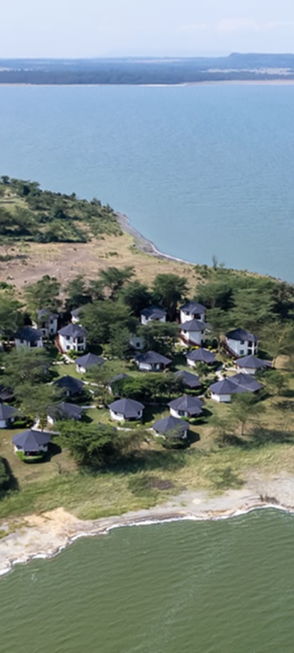an aerial view of the Sentrim Elementaita Lodge located on the shores of Lake Elementaita in Kenya