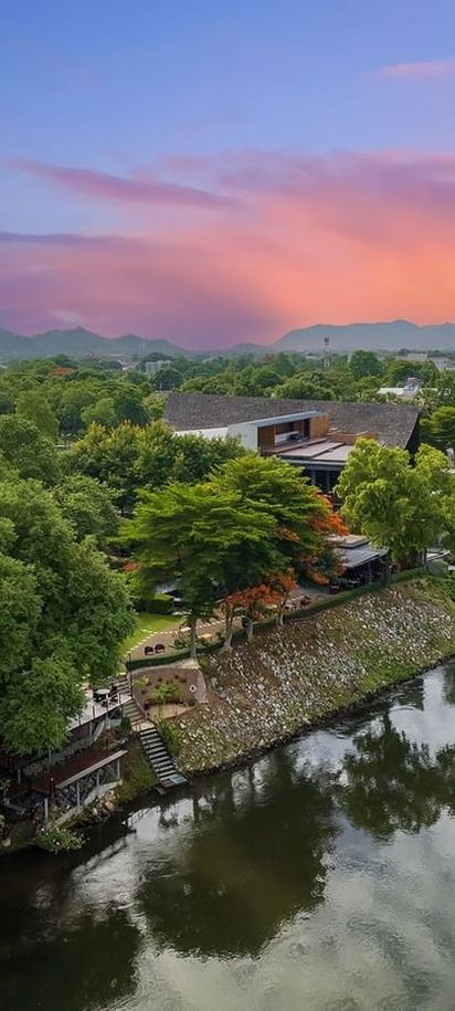 aerial view of the U Inchantree Kanchanaburi hotel in Thailand