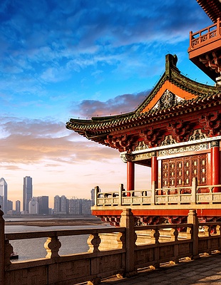the Forbidden City in Beijing, China, at sunset