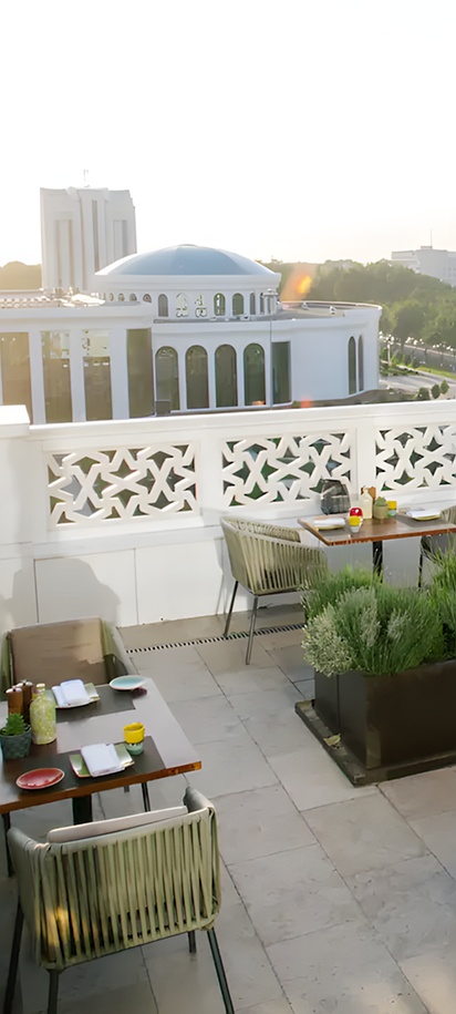 rooftop terrace of Sette Restaurant & Bar at Hyatt Regency Tashkent hotel in Uzbekistan