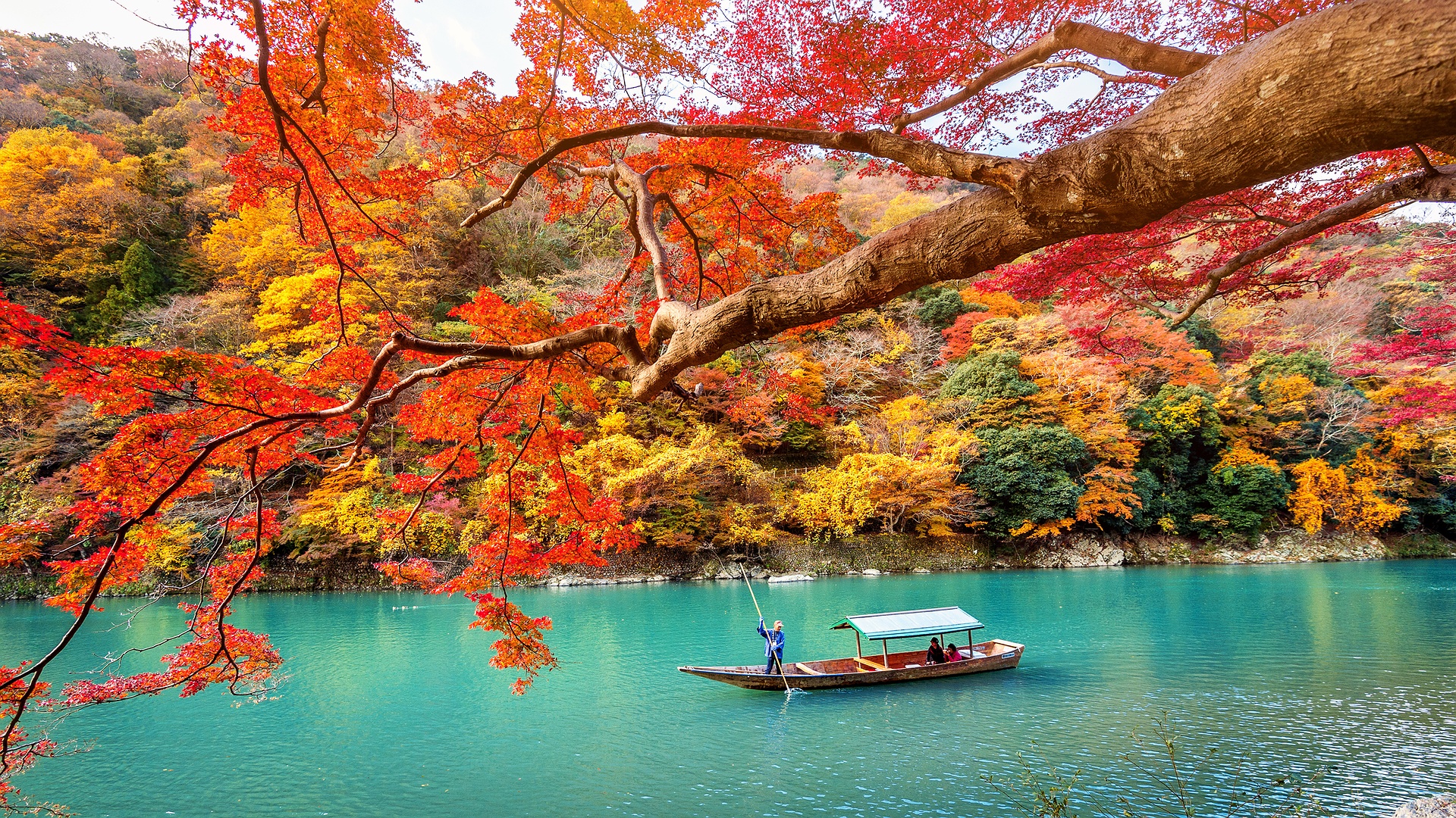 Katsura River in the Arashiyama district of Kyoto, Japan
