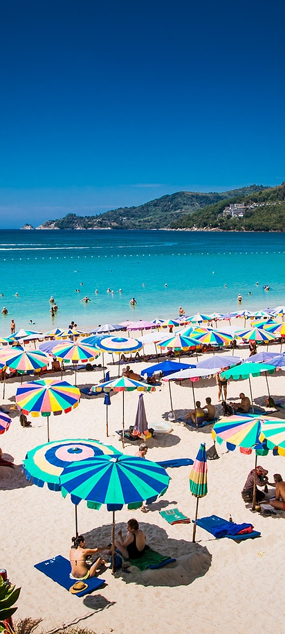 Patong Beach in Phuket, Thailand, a popular destination known for its white sand and clear waters
