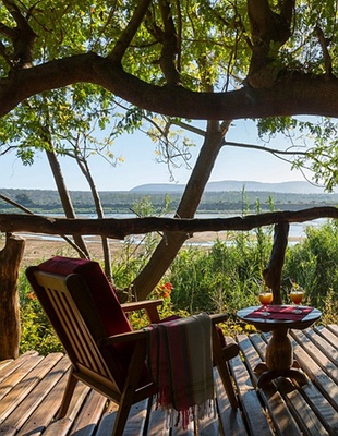 view from the open-sided main mess tent at Mandrare River Camp in southern Madagascar