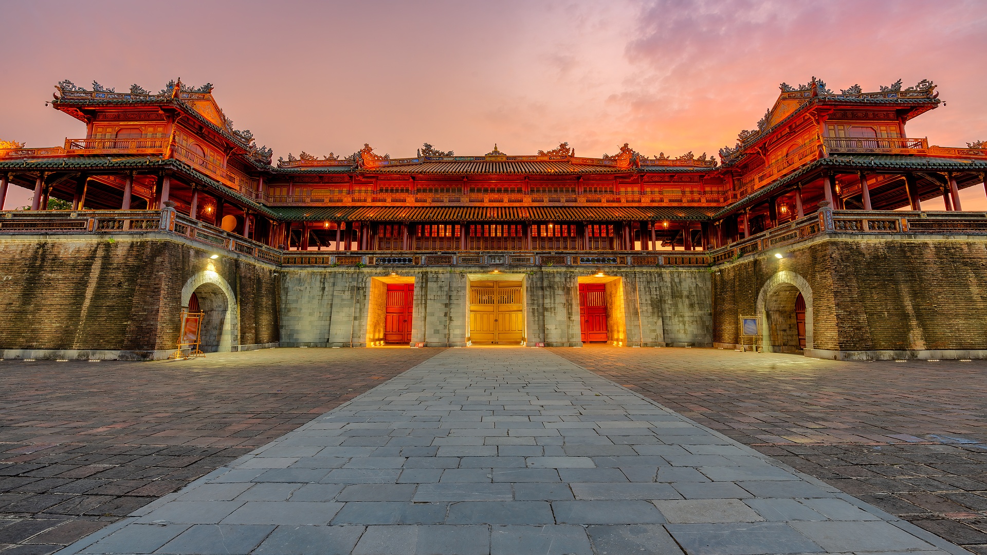 Meridian Gate (Ngọ Môn) of the Hue Imperial City in Vietnam at twilight