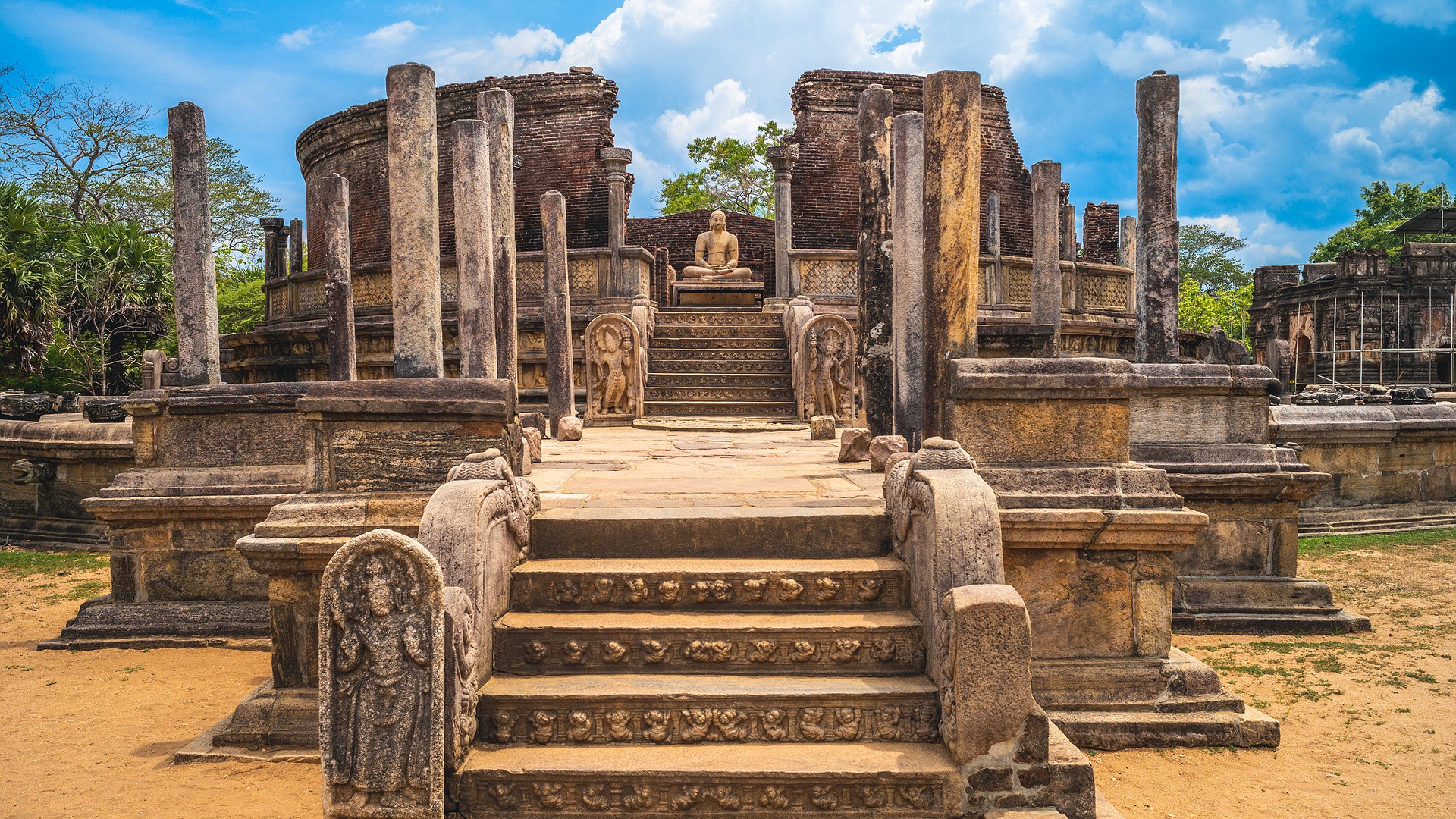 the ruins of the Sacred Quadrangle in the ancient city of Polonnaruwa, Sri Lanka