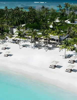 an aerial view of The Ritz-Carlton Maldives, Fari Islands, located in the North Malé Atoll