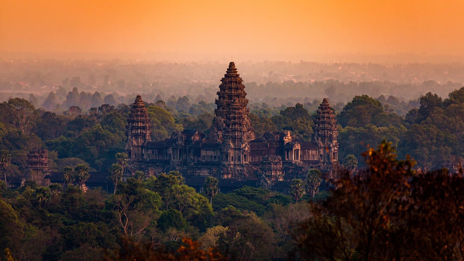 Angkor Wat, a massive temple complex located in Siem Reap, Cambodia