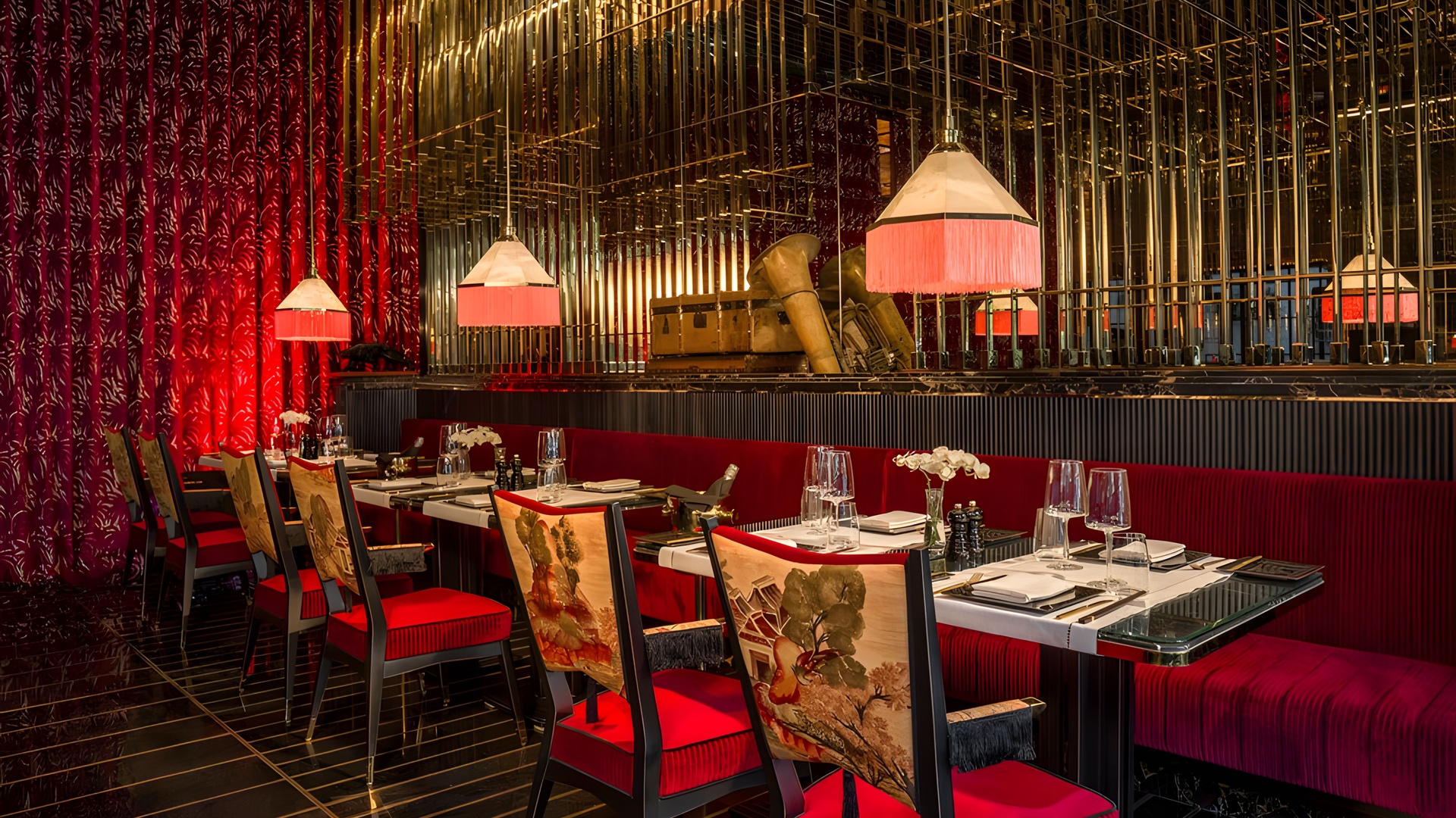 interior of the Backstage restaurant, located within the Capella Hanoi hotel in Vietnam