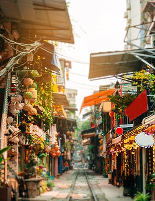 Hanoi's famous Train Street located in the Old Quarter of Hanoi, Vietnam